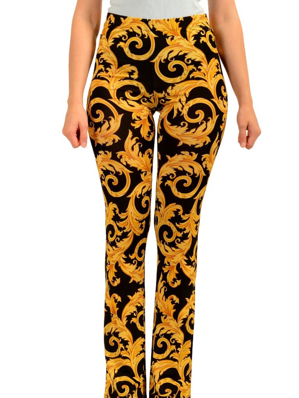 Versace Women's Gold Barocco Stretch Leggings Pants US XS IT 38